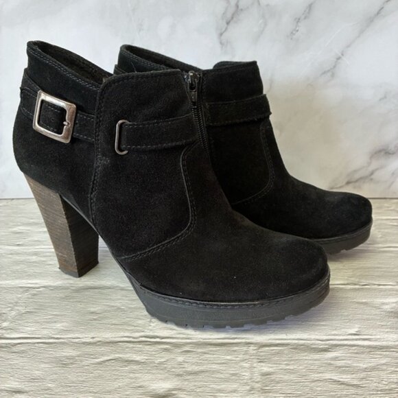 Browns Women's Black Suede Platform Heeled Ankle Boots - Picture 1 of 16